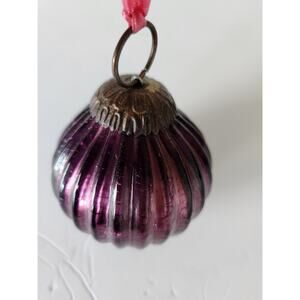 Vintage 90's Christmas Ornament Amethyst Purple Ribbed Crackle Heavy Glass